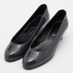 Pre Owned Tod's Grey Patent Leather Wedge Pumps Size 37