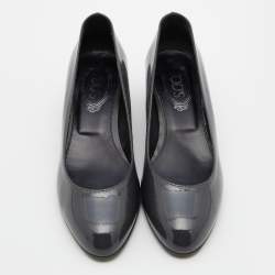 Pre Owned Tod's Grey Patent Leather Wedge Pumps Size 37