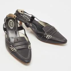 Pre Owned Tod's Black Leather Slingback Pumps Size 36