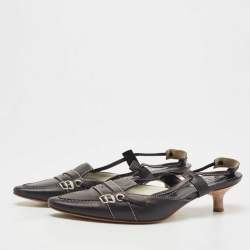 Pre Owned Tod's Black Leather Slingback Pumps Size 36