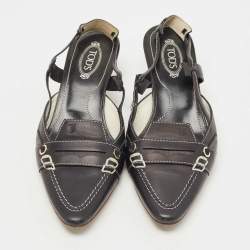 Pre Owned Tod's Black Leather Slingback Pumps Size 36