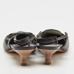 Pre Owned Tod's Black Leather Slingback Pumps Size 36