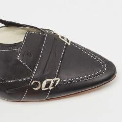 Pre Owned Tod's Black Leather Slingback Pumps Size 36
