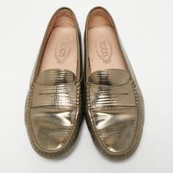 Pre Owned Tod's Metallic Leather Penny Loafers Size 41
