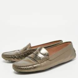 Pre Owned Tod's Metallic Leather Penny Loafers Size 41