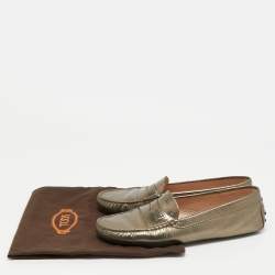 Pre Owned Tod's Metallic Leather Penny Loafers Size 41
