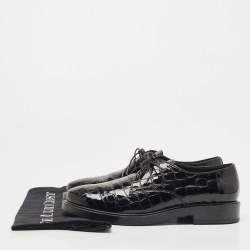 Tod's Black Croc Embossed Patent Leather Lace Up Derby Size 39