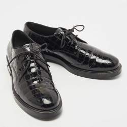Tod's Black Croc Embossed Patent Leather Lace Up Derby Size 39