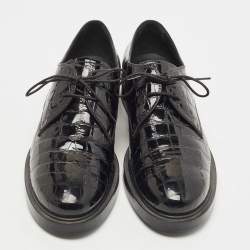Tod's Black Croc Embossed Patent Leather Lace Up Derby Size 39