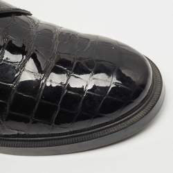 Tod's Black Croc Embossed Patent Leather Lace Up Derby Size 39