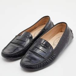 Pre Owned Tod's Black Croc Embossed Leather Penny Loafers Size 38
