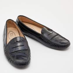 Pre Owned Tod's Black Croc Embossed Leather Penny Loafers Size 38