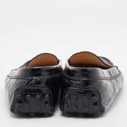Pre Owned Tod's Black Croc Embossed Leather Penny Loafers Size 38
