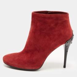Pre Owned Tod's Burgundy Suede Zip Ankle Boots Size 39