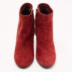 Pre Owned Tod's Burgundy Suede Zip Ankle Boots Size 39