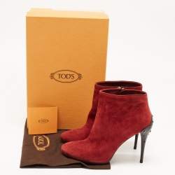 Pre Owned Tod's Burgundy Suede Zip Ankle Boots Size 39