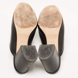 Pre Owned Tod's Black Leather Double T Block Heel Mules Size 37.5