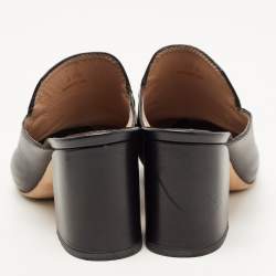 Pre Owned Tod's Black Leather Double T Block Heel Mules Size 37.5