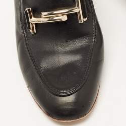 Pre Owned Tod's Black Leather Double T Block Heel Mules Size 37.5