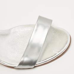 Pre Owned Tod's Silver Foil Leather Studded Block Heel Ankle Strap Sandals Size 40