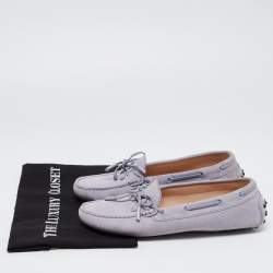 Pre Owned Tod's Purple Suede Logo Charm Bow Loafers Size 39