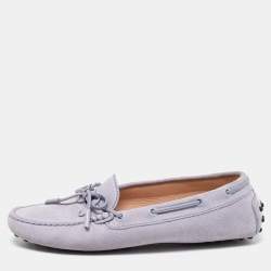 Pre Owned Tod's Purple Suede Logo Charm Bow Loafers Size 39