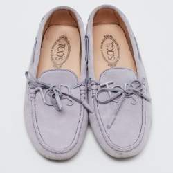 Pre Owned Tod's Purple Suede Logo Charm Bow Loafers Size 39