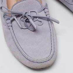 Pre Owned Tod's Purple Suede Logo Charm Bow Loafers Size 39