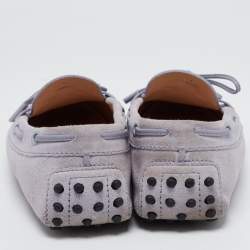 Pre Owned Tod's Purple Suede Logo Charm Bow Loafers Size 39