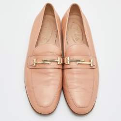 Tod's Peach Leather Double T Slip On Penny Loafers Size 37.5