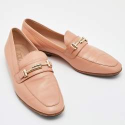 Tod's Peach Leather Double T Slip On Penny Loafers Size 37.5