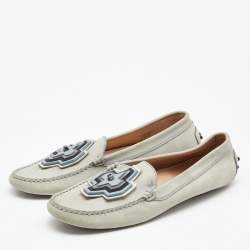 Pre Owned Tod's Grey Nubuck Leather Slip On Loafers Size 41