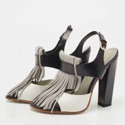 مملوكة مسبقًا Tod's Tricolor Leather and Suede Fringe Detail Slingback Sandals Size 38