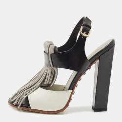 مملوكة مسبقًا Tod's Tricolor Leather and Suede Fringe Detail Slingback Sandals Size 38