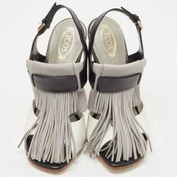 مملوكة مسبقًا Tod's Tricolor Leather and Suede Fringe Detail Slingback Sandals Size 38