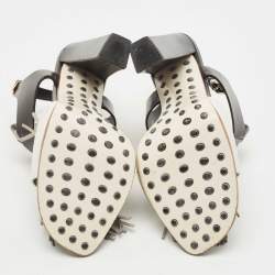 مملوكة مسبقًا Tod's Tricolor Leather and Suede Fringe Detail Slingback Sandals Size 38