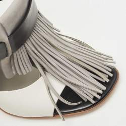 مملوكة مسبقًا Tod's Tricolor Leather and Suede Fringe Detail Slingback Sandals Size 38