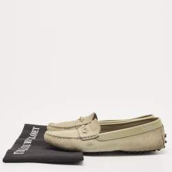 Tod's Grey Suede and Patent Leather Slip On Loafers Size 38