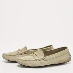 Tod's Grey Suede and Patent Leather Slip On Loafers Size 38