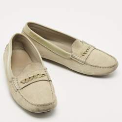 Tod's Grey Suede and Patent Leather Slip On Loafers Size 38