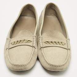 Tod's Grey Suede and Patent Leather Slip On Loafers Size 38
