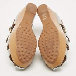 Pre Owned Tod's Silver Leather Platform Sandals Size 38