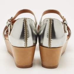 Pre Owned Tod's Silver Leather Platform Sandals Size 38