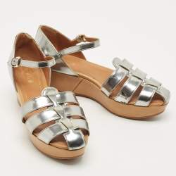 Pre Owned Tod's Silver Leather Platform Sandals Size 38