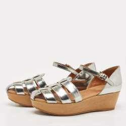 Pre Owned Tod's Silver Leather Platform Sandals Size 38