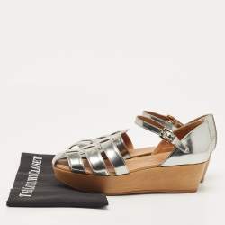 Pre Owned Tod's Silver Leather Platform Sandals Size 38