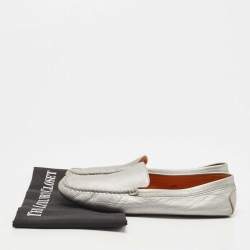 Pre Owned Tod's Grey Leather Slip On Loafers Size 38.5