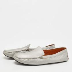 Pre Owned Tod's Grey Leather Slip On Loafers Size 38.5