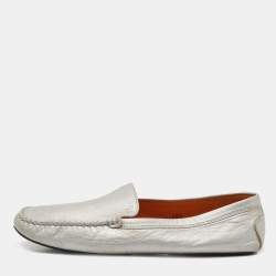 Pre Owned Tod's Grey Leather Slip On Loafers Size 38.5