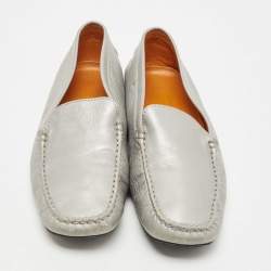 Pre Owned Tod's Grey Leather Slip On Loafers Size 38.5